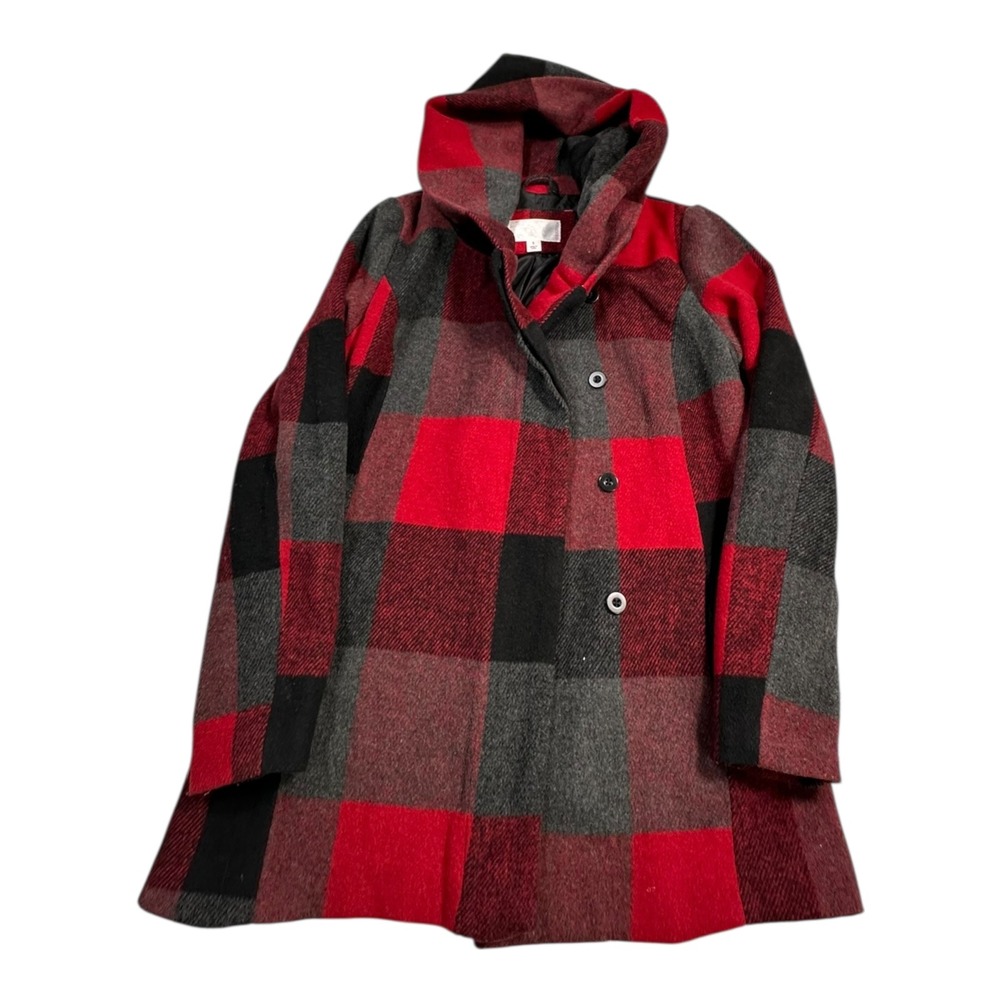 Xhilaration Plaid Hooded Coat Red Black Gray Women's Size S